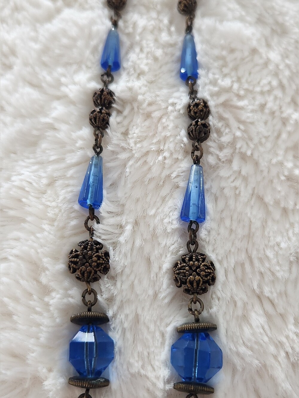 Vintage Blue Glass and Filigree Bead Necklace - Picture 5 of 6